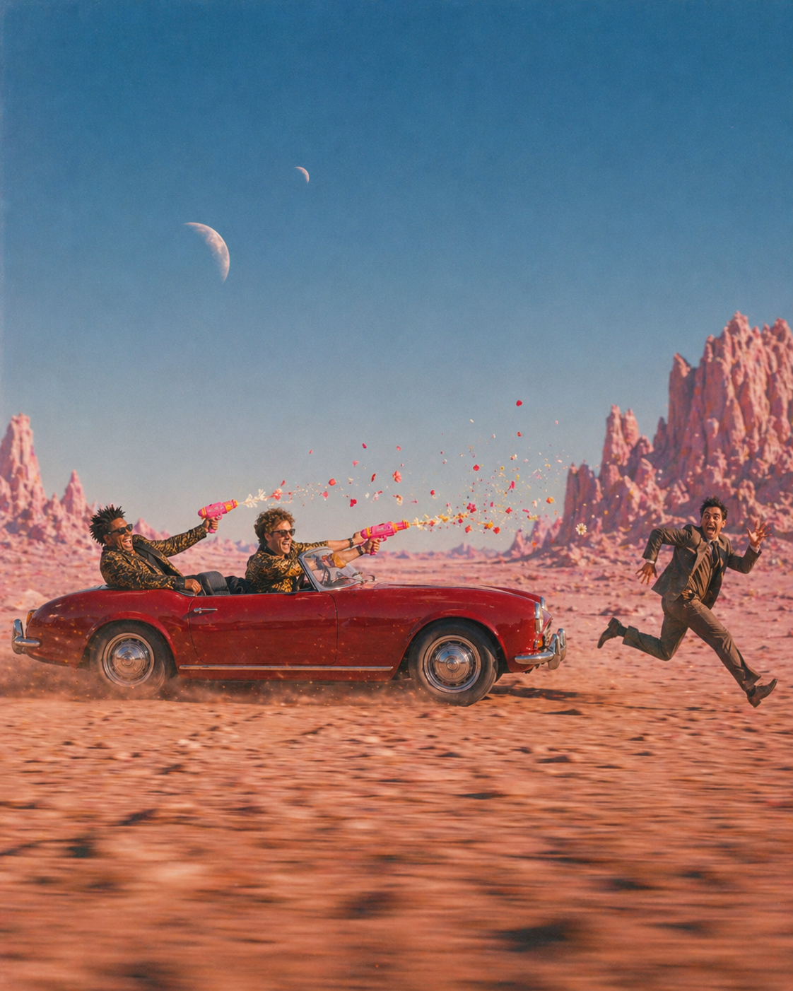 High-speed surreal chase scene through a cosmic desert, representing the relentless momentum of Apex Recovery's automated collection engine.